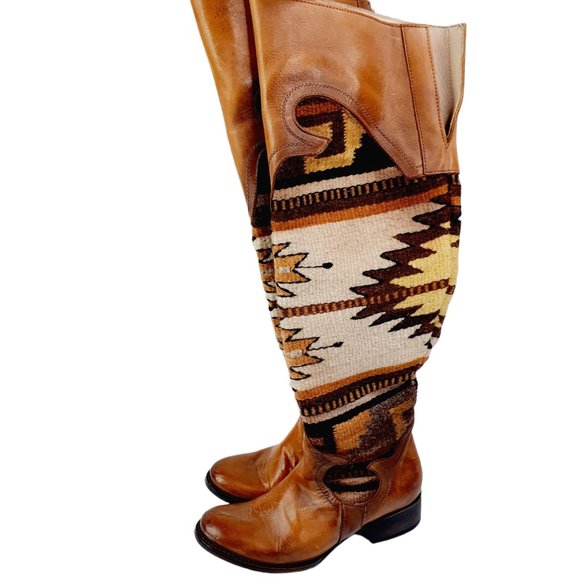 Freebird by Steven Sun Over The Knee Boots Brown Leather Aztec Blanket Women's 8 - Picture 2 of 12